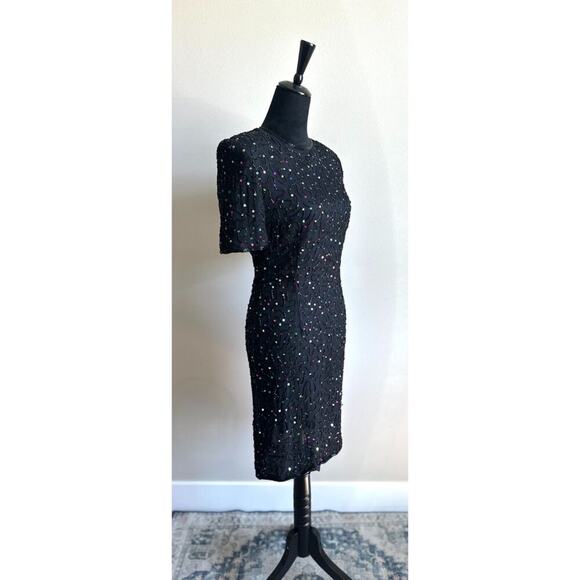 NWT Vintage Women's Cut Silk Black Rainbow Beaded Midi Cocktail Dress Size 4 - Picture 3 of 7
